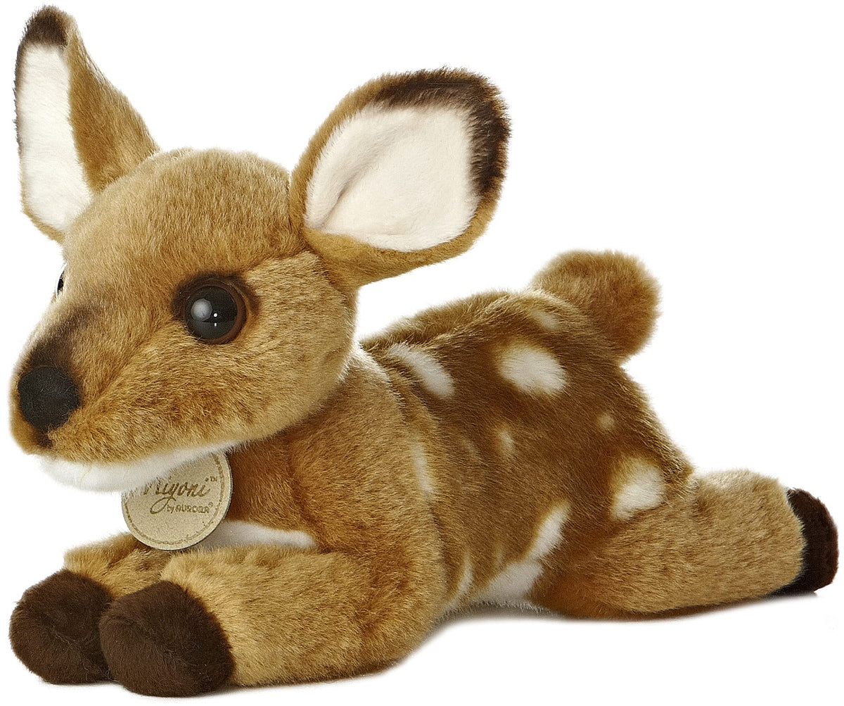Aurora Miyoni Fawn plush with realistic detailing, perfect for bedroom decor and gentle play.