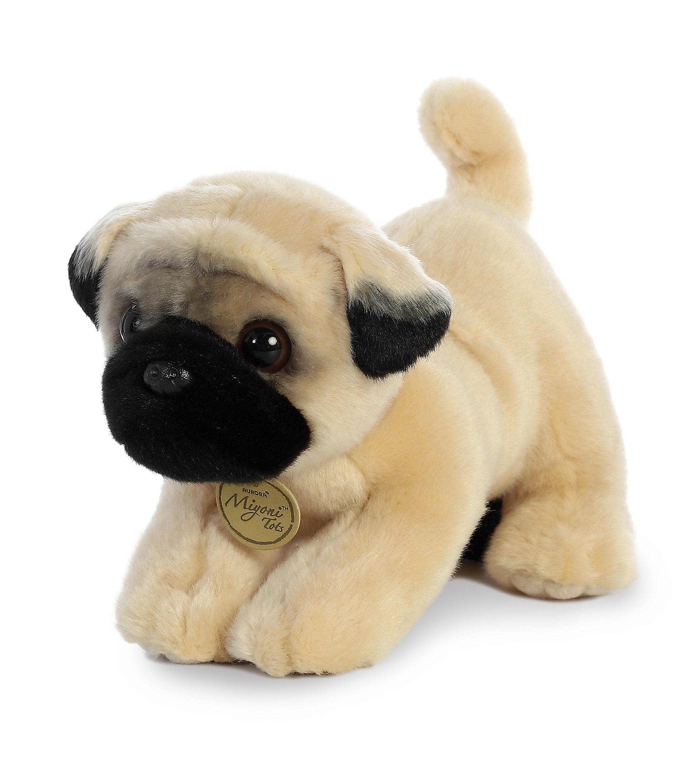 Aurora Miyoni Tots Pug Pup plush, bean pellet stability for safe, cuddly play.