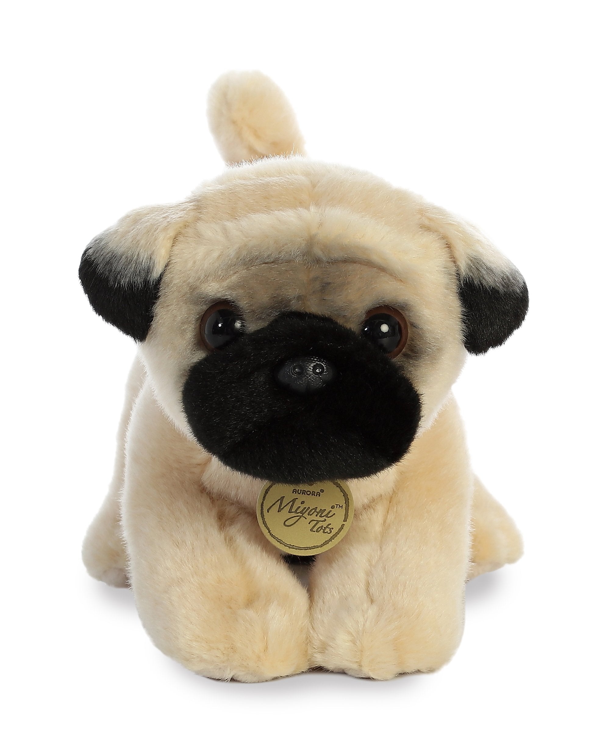 Aurora Miyoni Tots Pug Pup plush, hand-stitched closeup showing detailed stitching.