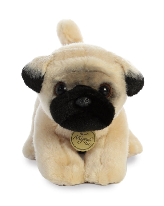 Aurora Miyoni Tots Pug Pup plush, hand-stitched closeup showing detailed stitching.