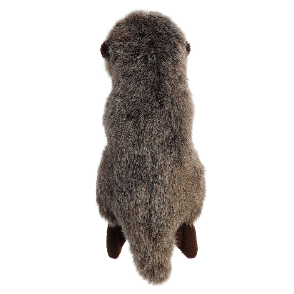 Aurora Miyoni Tots baby sea otter plush, tag closeup, species info adds educational charm.