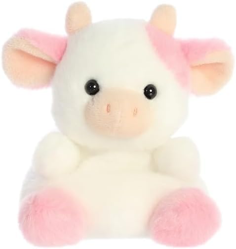Aurora Palm Pals Belle Strawberry Cow 5-inch plush, perfect for cozy play and hugs.