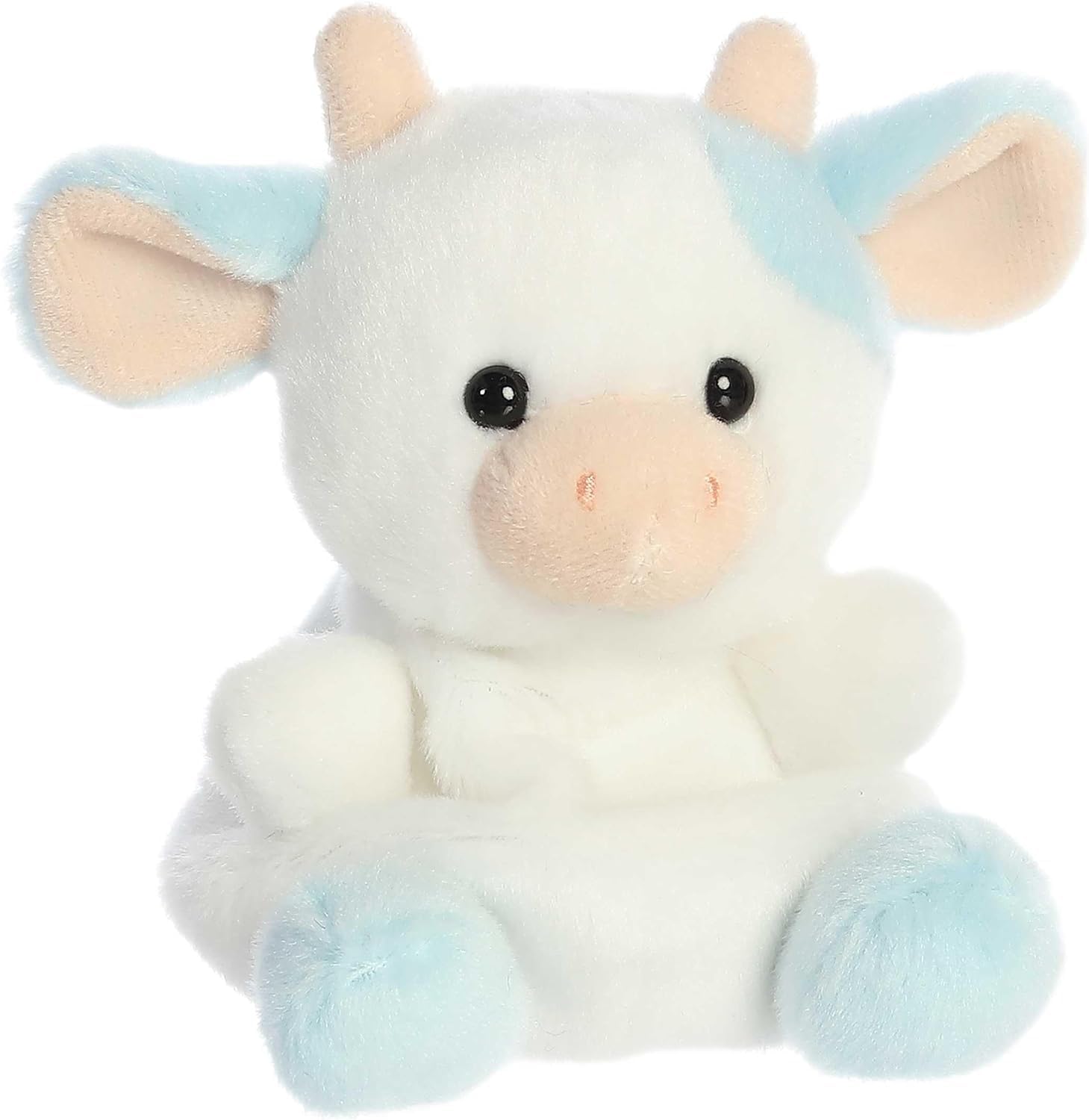 Aurora Palm Pals embroidered details add charm to soft white plush cow.
