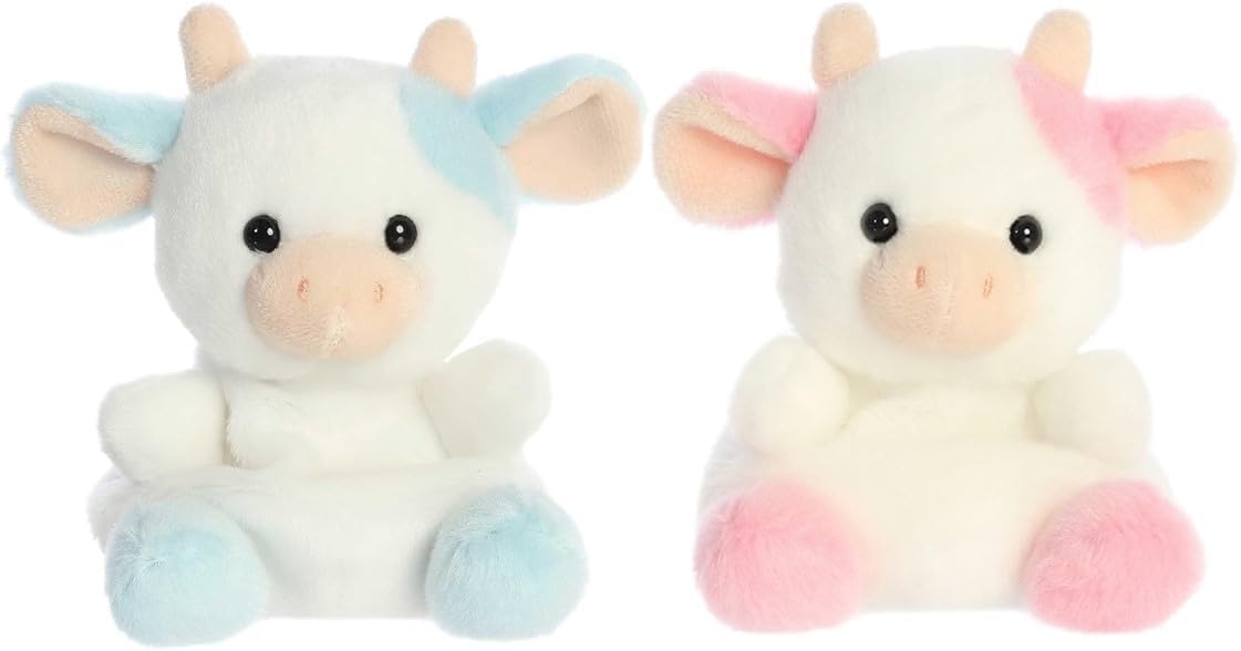 Aurora Palm Pals Skyla Blueberry Cow 5-inch plush, soft on-the-go cuddle buddy.