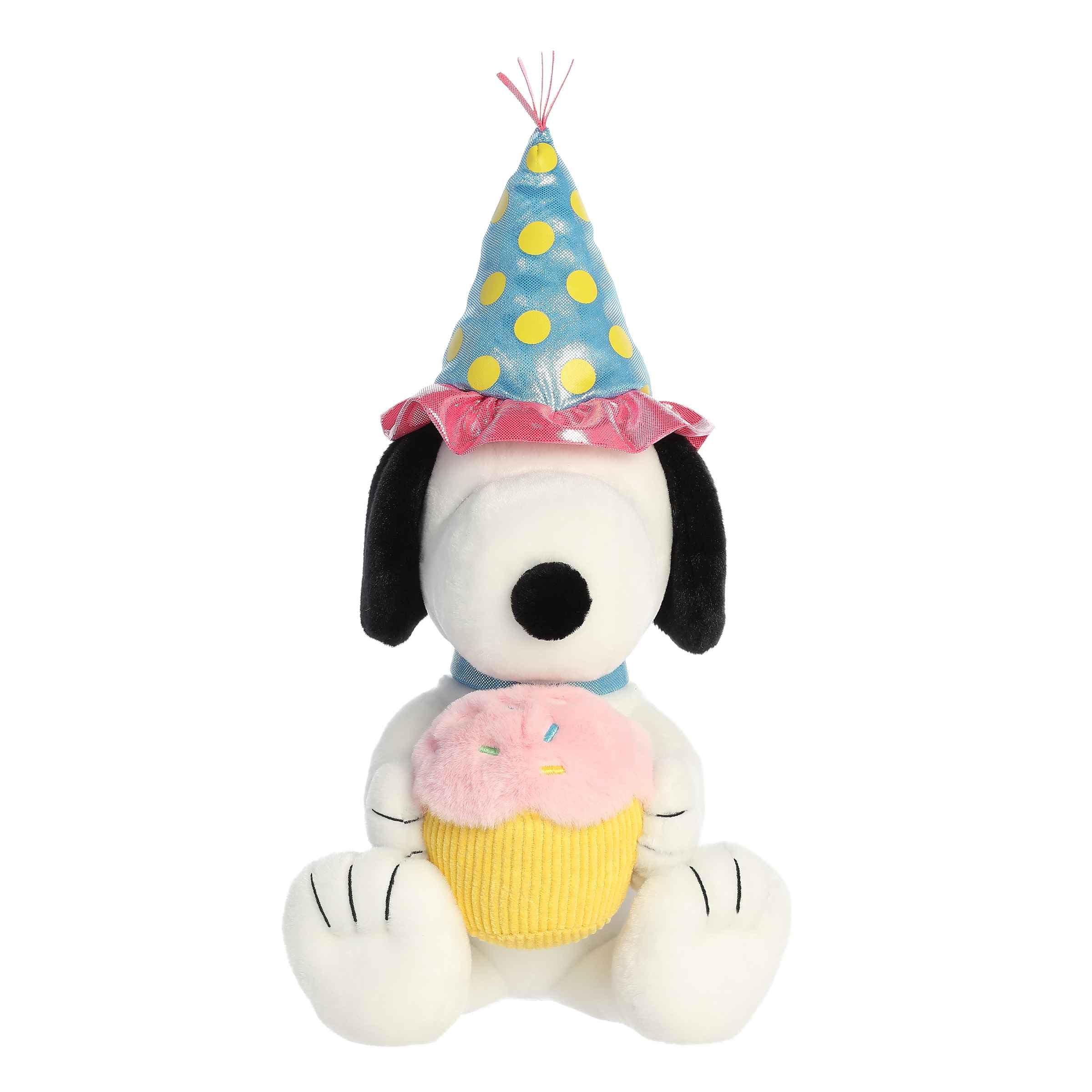 Aurora Snoopy plush face close-up showing soft fur for cuddling