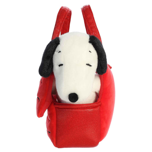 Aurora Snoopy Fancy Pal with doghouse carrier open, ready for on-the-go adventures.