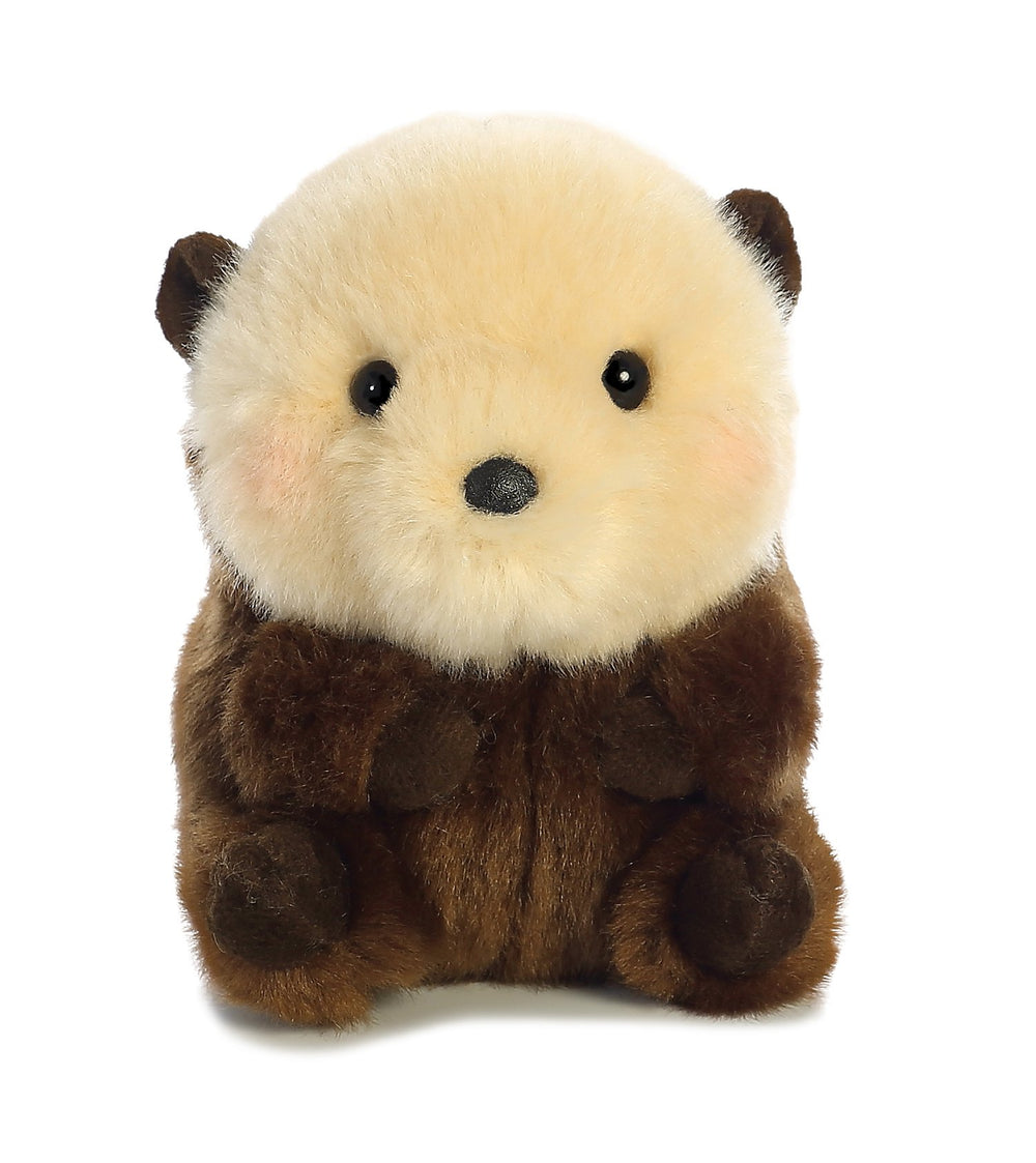 Aurora Playful Rolly Pet Smiles Sea Otter plush front view, compact on-the-go companion.