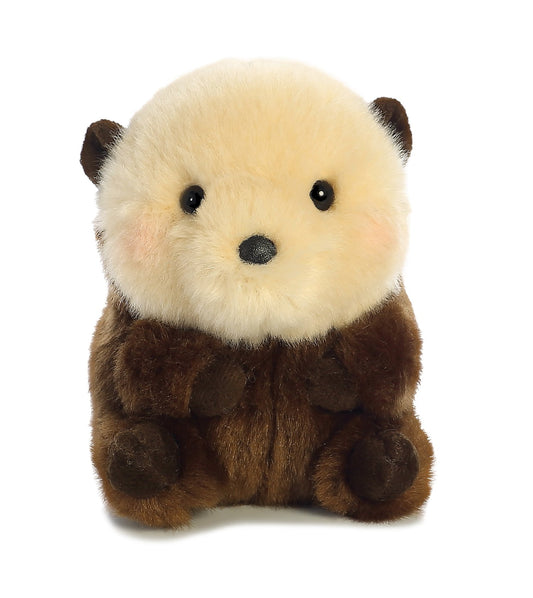 Aurora Playful Rolly Pet Smiles Sea Otter plush front view, compact on-the-go companion.