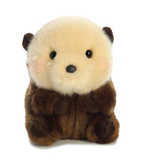 Aurora Playful Rolly Pet Smiles Sea Otter plush front view, compact on-the-go companion.
