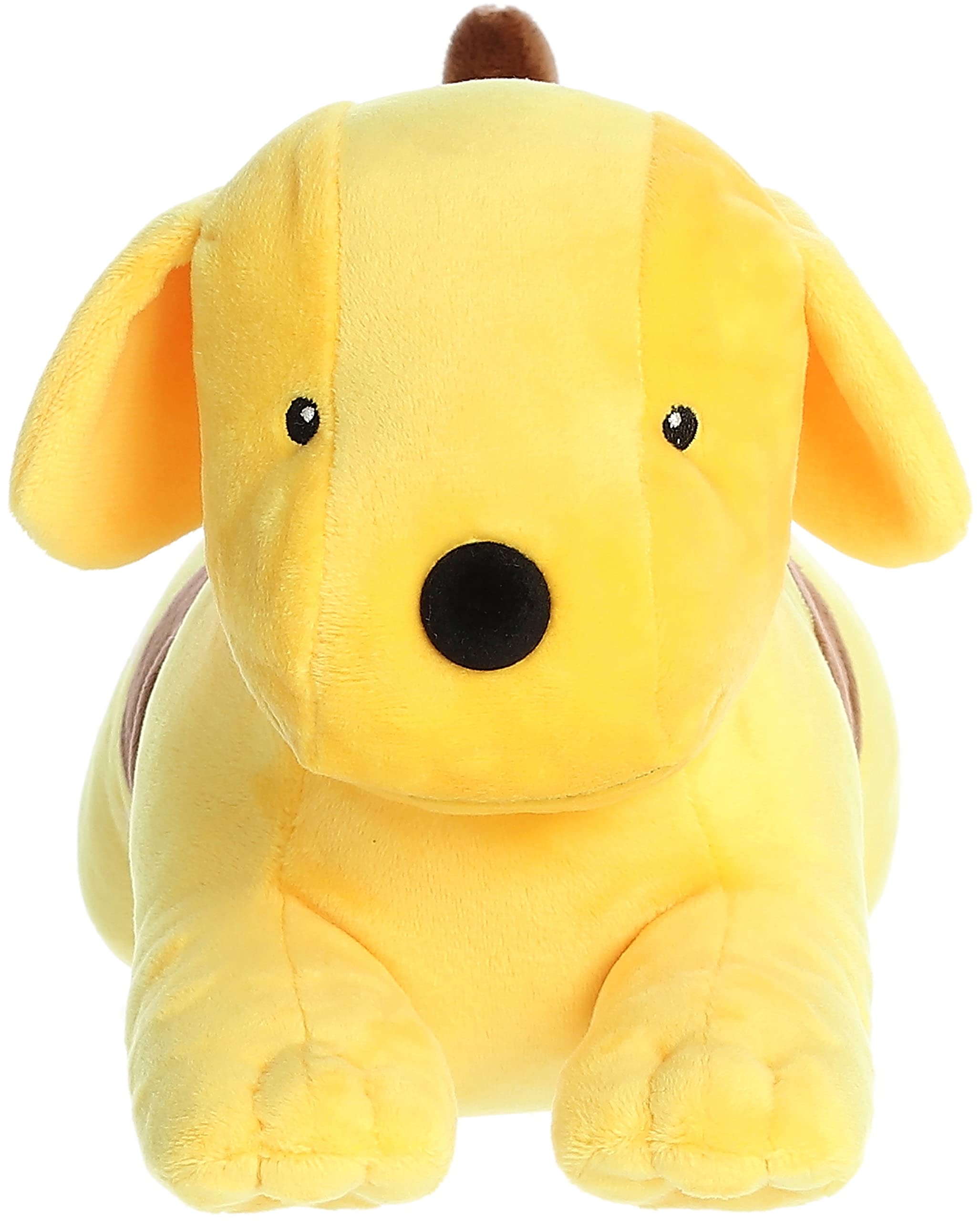 Aurora Playful Spot stuffed animal in yellow, sized for cozy cuddles and travel.