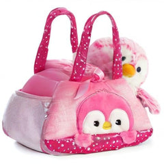 Aurora Pompom Penguin plush removable from carrier for imaginative play adventures