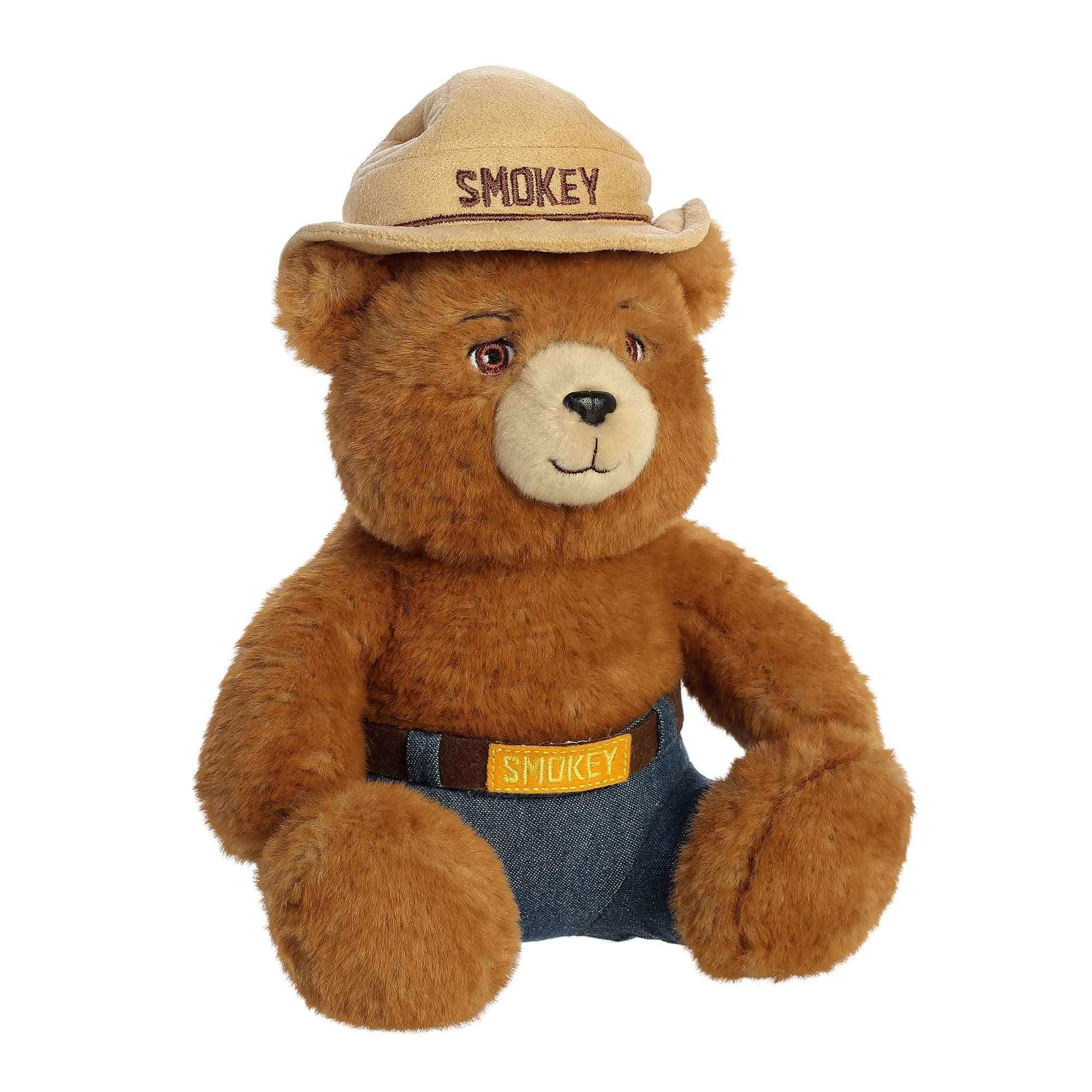 Aurora Smokey Bear plush close-up highlights durable materials for lasting play.