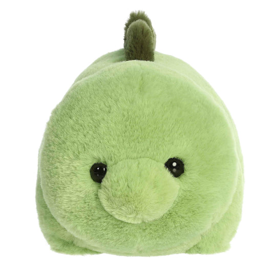 Aurora Spudsters Stevie Stegosaurus plush side view highlights round shape for hugs.