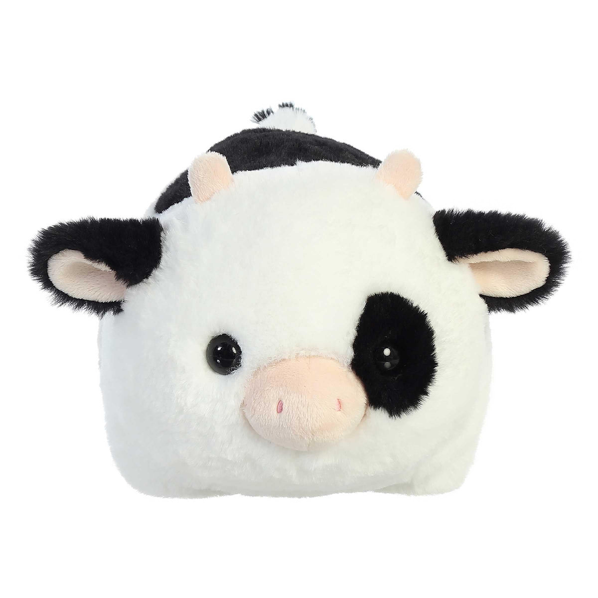 Aurora Spudsters Tutie Cow plush front view highlighting round, cuddly design for kids