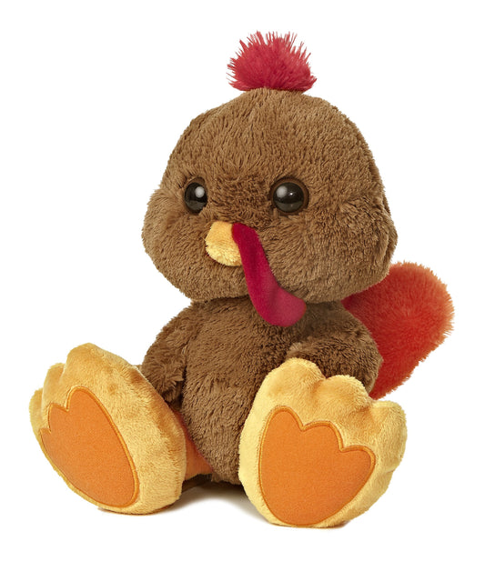 Aurora Taddle Toes Turkey plush featuring oversized feet for engaging play and support.