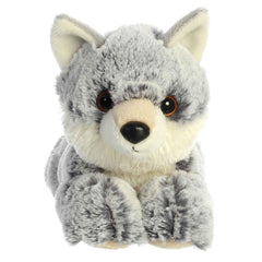 Aurora Winter Wolf with amber eyes, ideal for storytelling adventures.