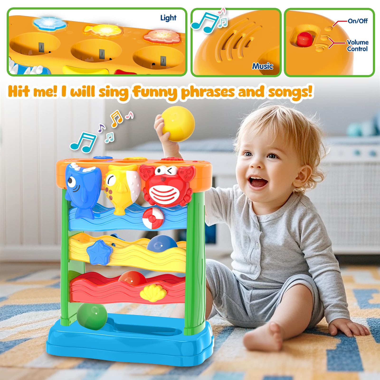 AuroTops red crab ball-drop toy sparks imaginative play with lights.