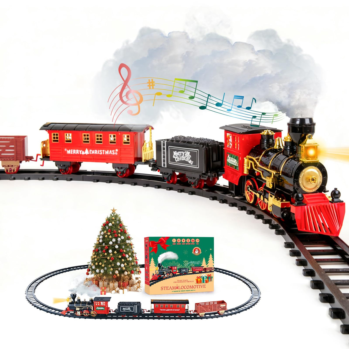 AuroTops Christmas train locomotive with lights and sound for immersive play.