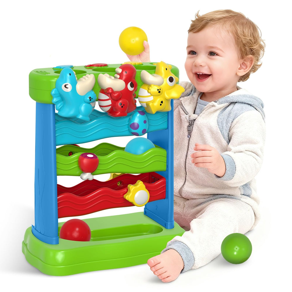 AuroTops dinosaur designs and bright buttons invite tactile exploration.