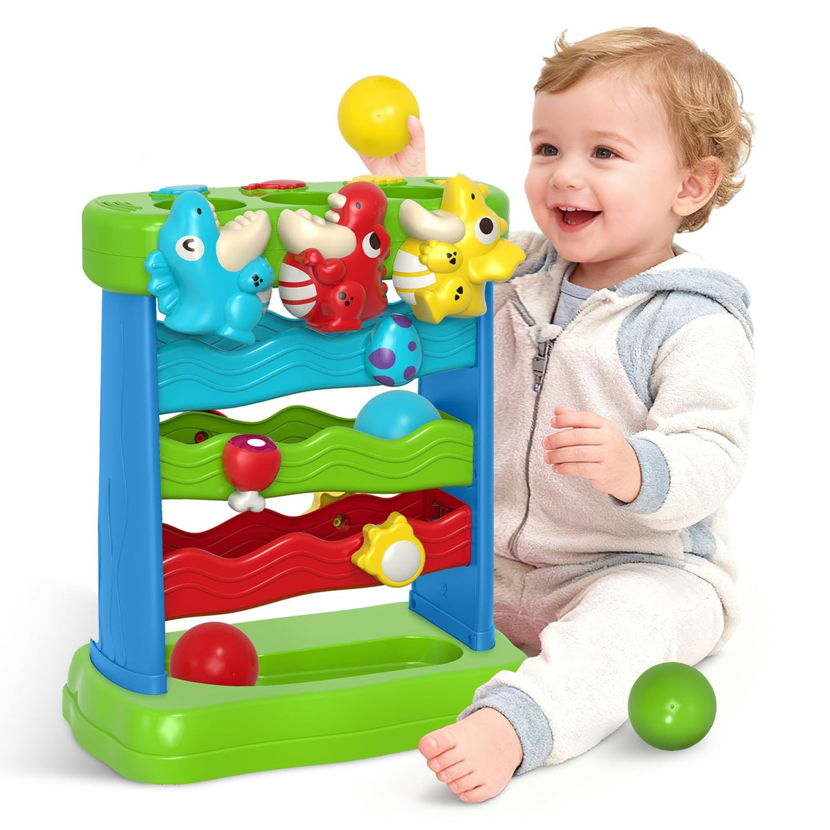 AuroTops dinosaur designs and bright buttons invite tactile exploration.