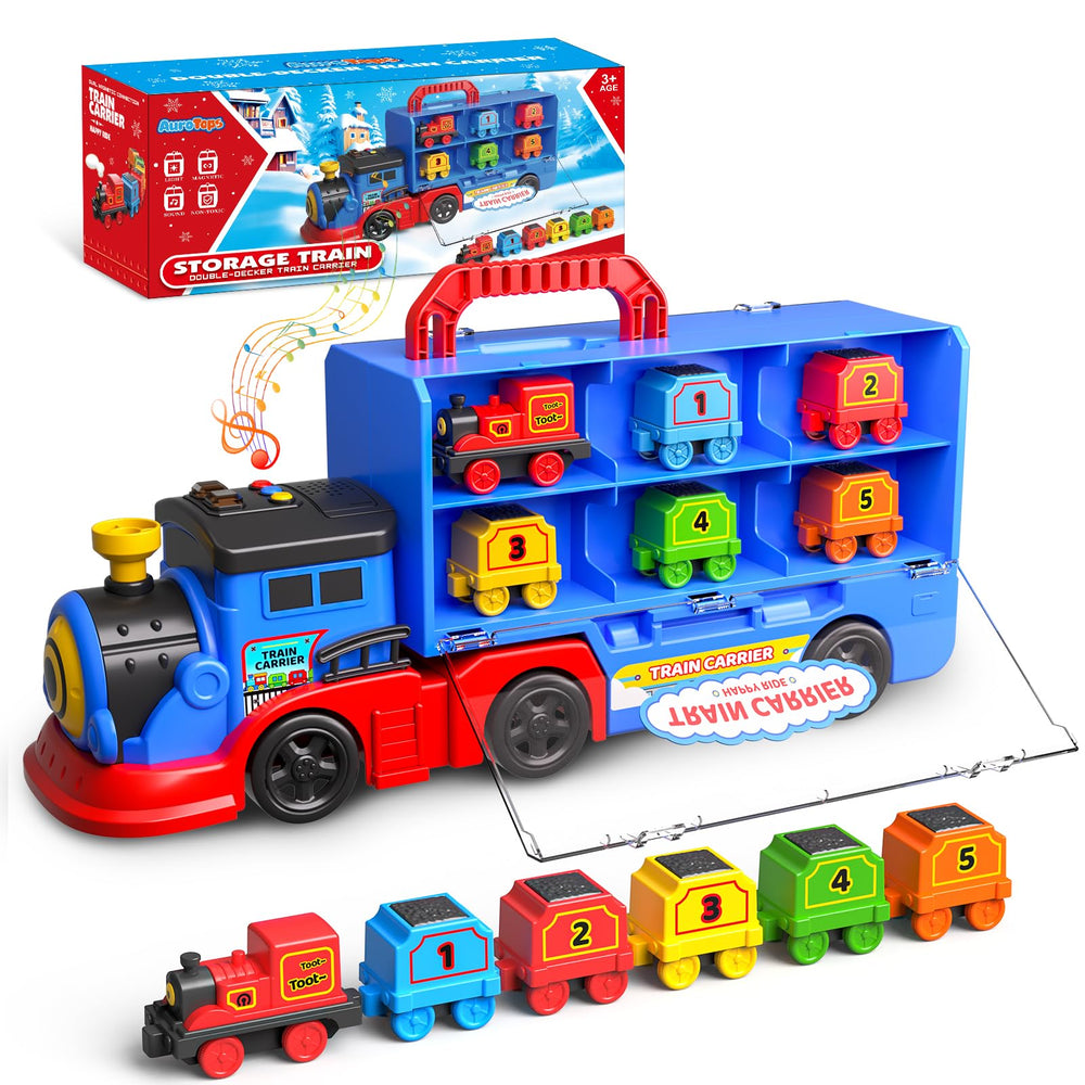 AuroTops double-decker transport truck ready for kid-friendly storage and imaginative play.