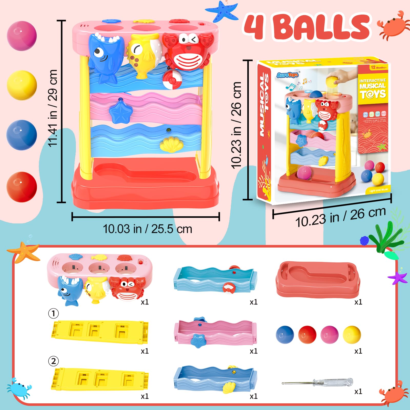 AuroTops Pound A Ball yellow dolphin design encouraging tactile play and discovery