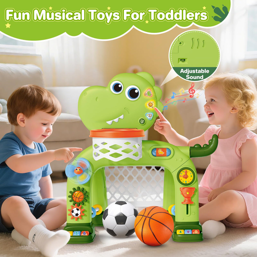 AuroTops two-in-one sports playset offers basketball and soccer practice options.