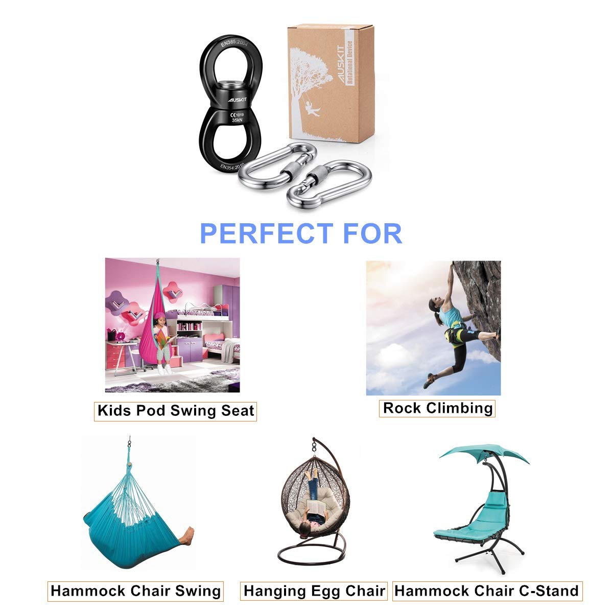 AusKit 35kN capacity swivel ideal for sturdy hanging swings and hammocks.