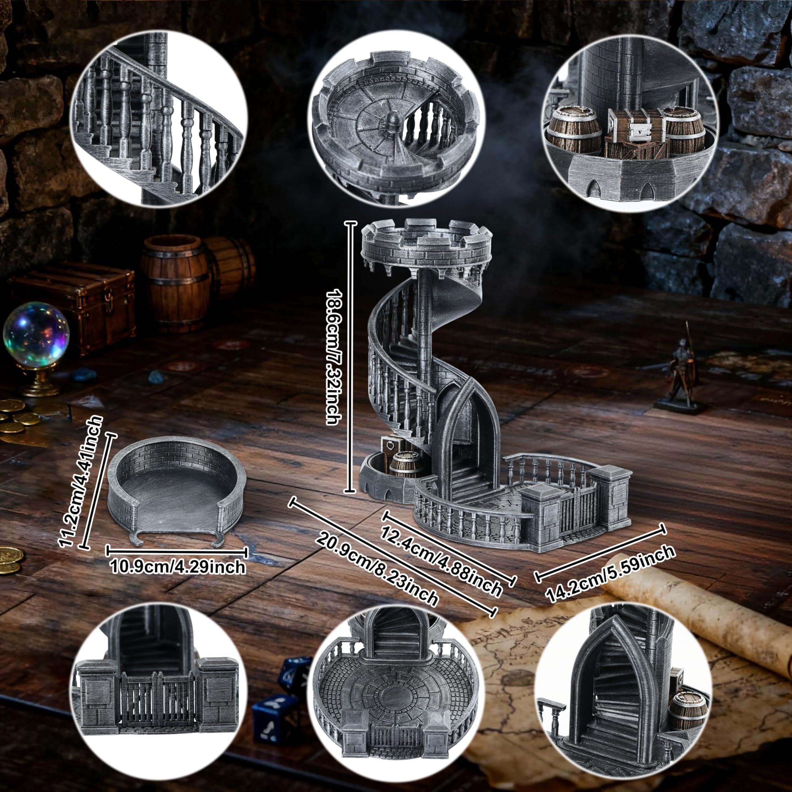 AUSPDICE DND dice tower in use at table illustrating smooth dice drops