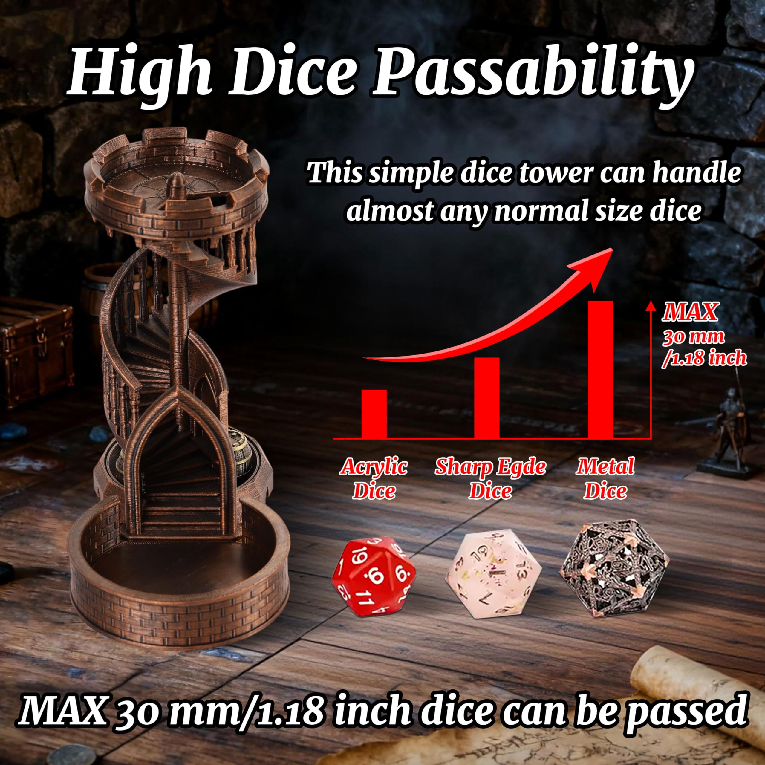 Auspdice DND tower enhances tabletop immersion with retro castle aesthetics.