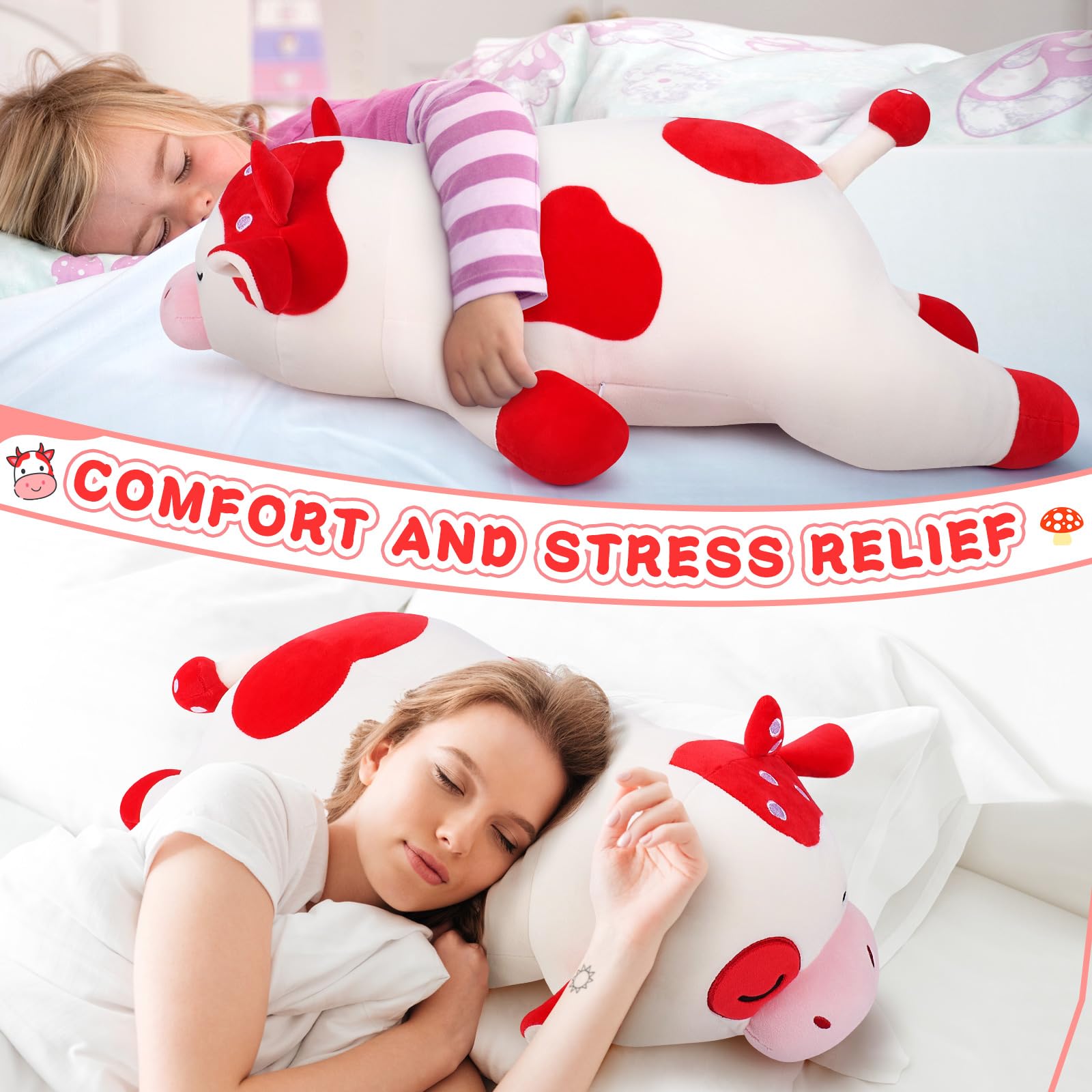 Auspicious Beginning Mushroom Cow plush fabric close-up showing soft material