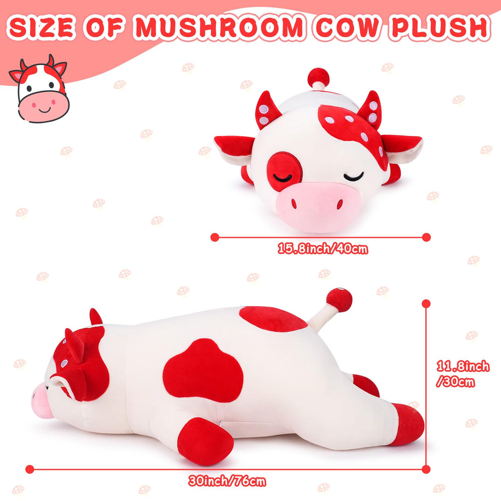 Auspicious Beginning Mushroom Cow plush side view for cozy body pillow vibes