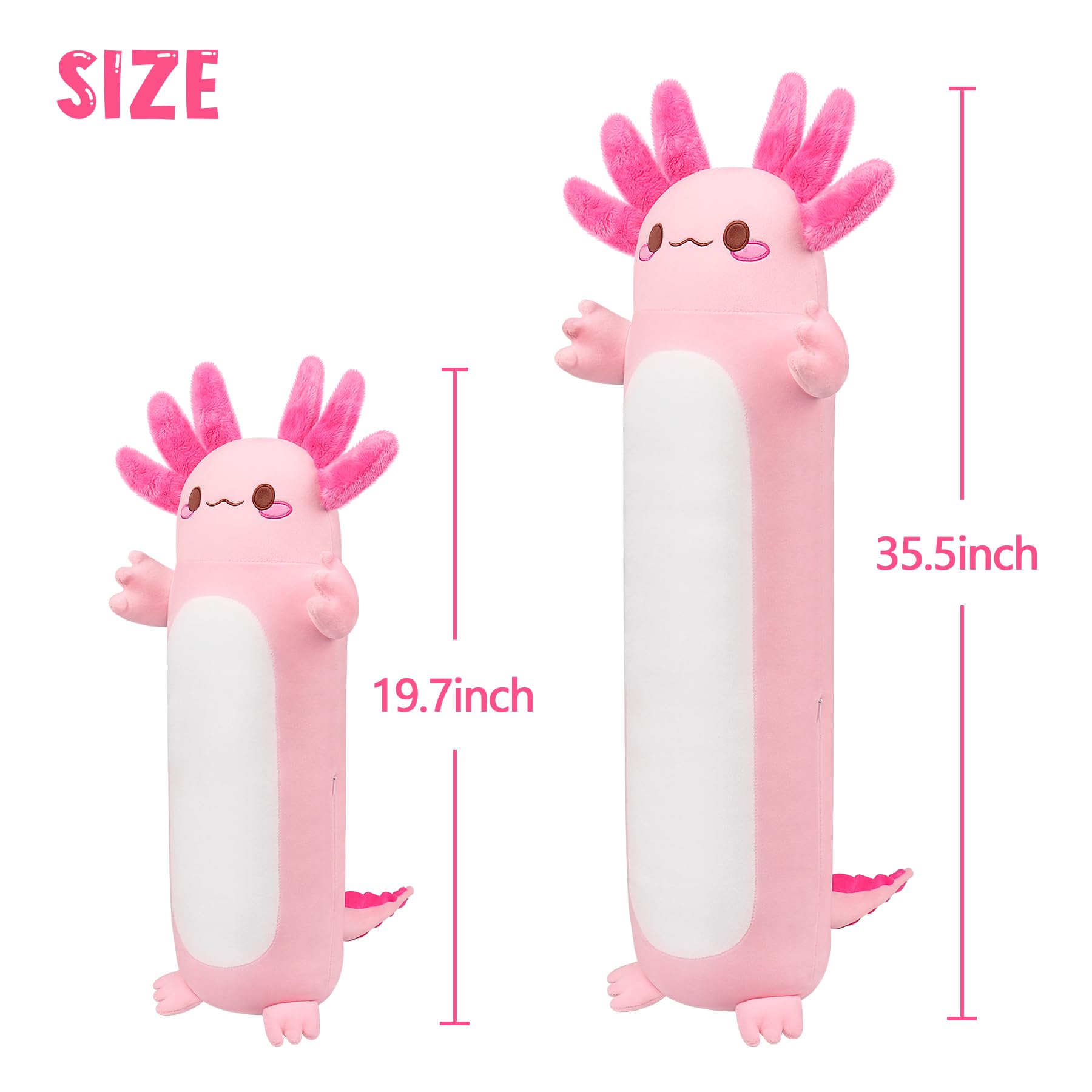 Auspicious Beginning axolotl pillow side view highlights soft back support.