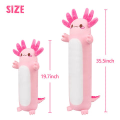 Auspicious Beginning axolotl pillow side view highlights soft back support.