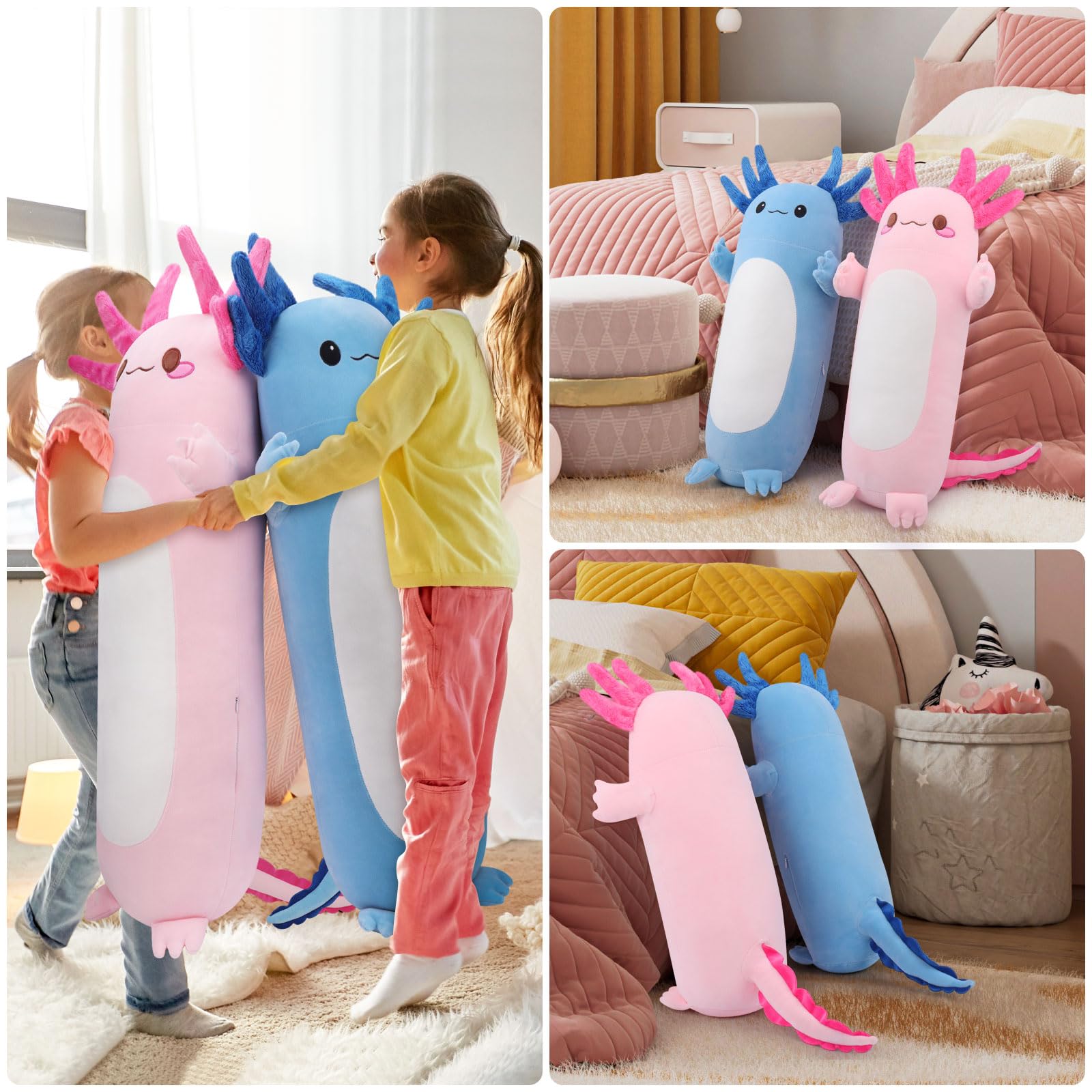 Auspicious Beginning axolotl pillow back design with charming pink hue.