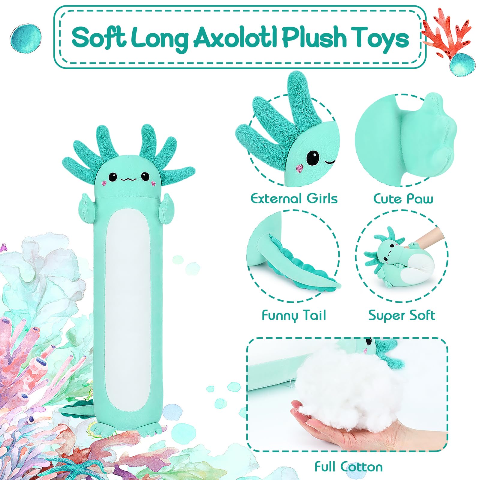 Auspicious Beginning axolotl plush pillow pink face detail for cute charm.