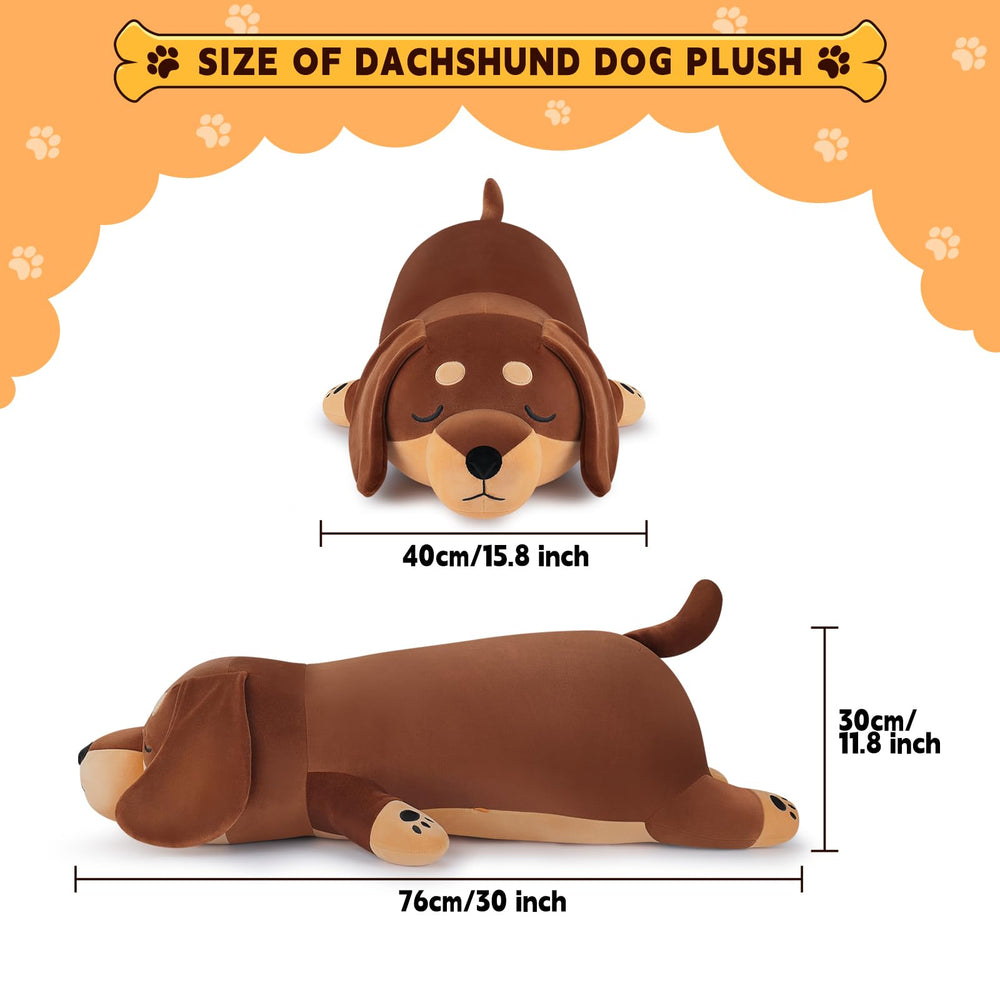 Auspicious Beginning dachshund stuffed animal soft fabric ideal for kids' play.
