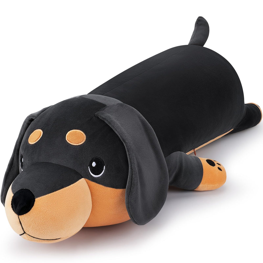 Auspicious Beginning 30 inch giant black dachshund plush front view ideal for cuddling