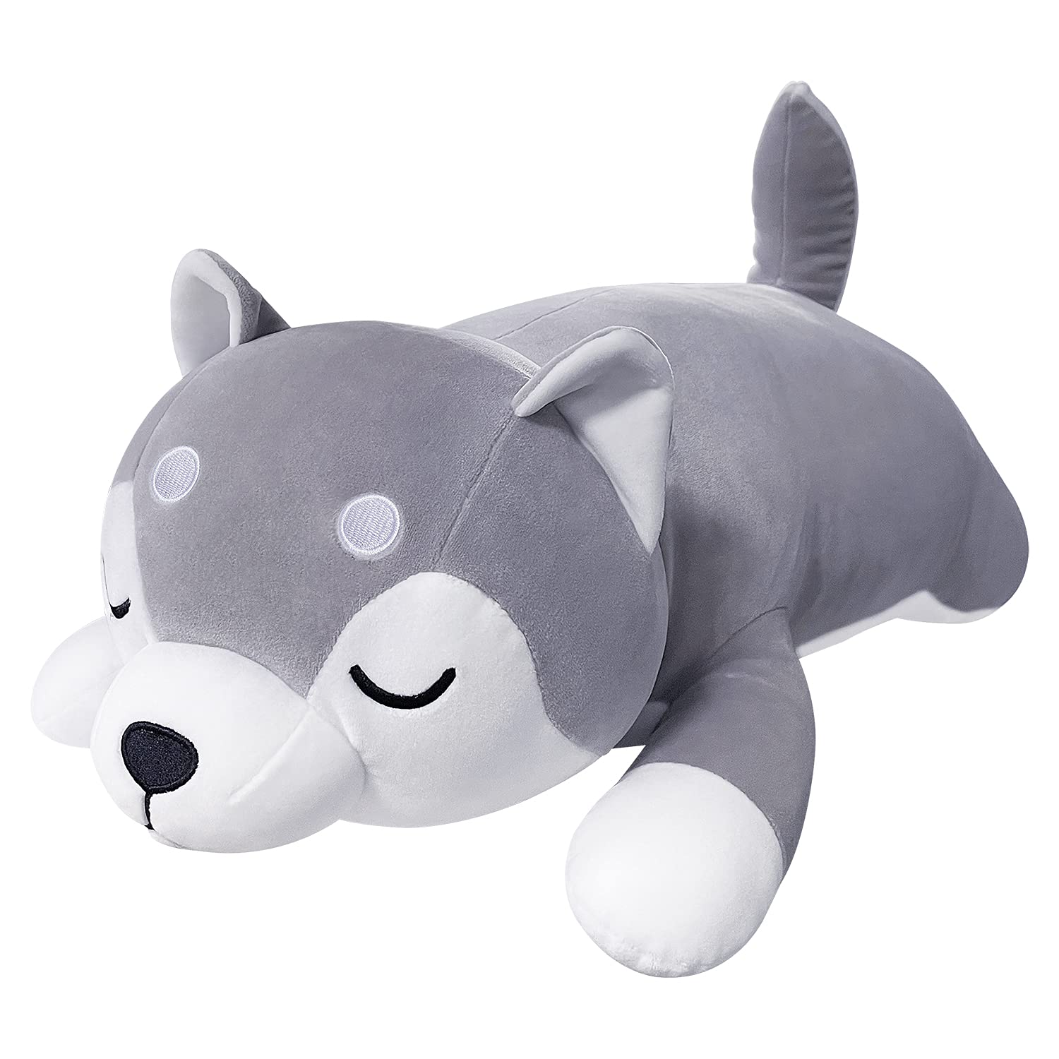 Auspicious Beginning husky plush pillow features soft short plush material for cozy hugs.