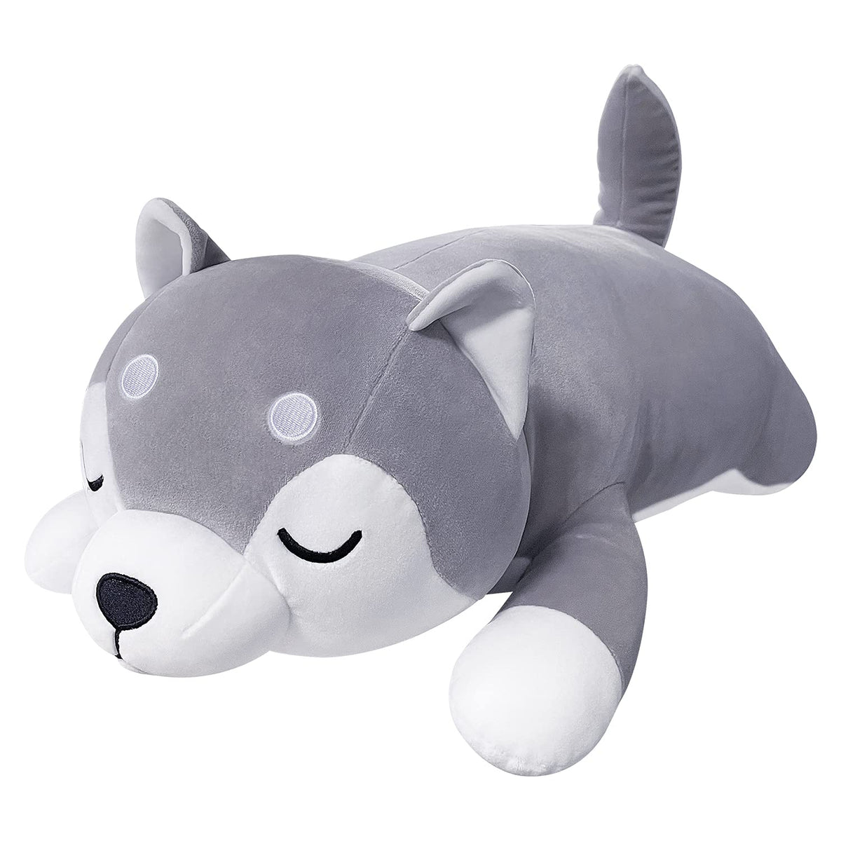 Auspicious Beginning husky plush pillow features soft short plush material for cozy hugs.