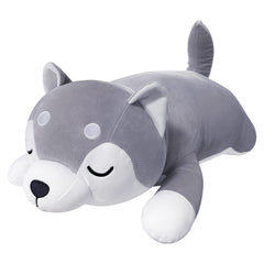 Auspicious Beginning husky plush pillow features soft short plush material for cozy hugs.