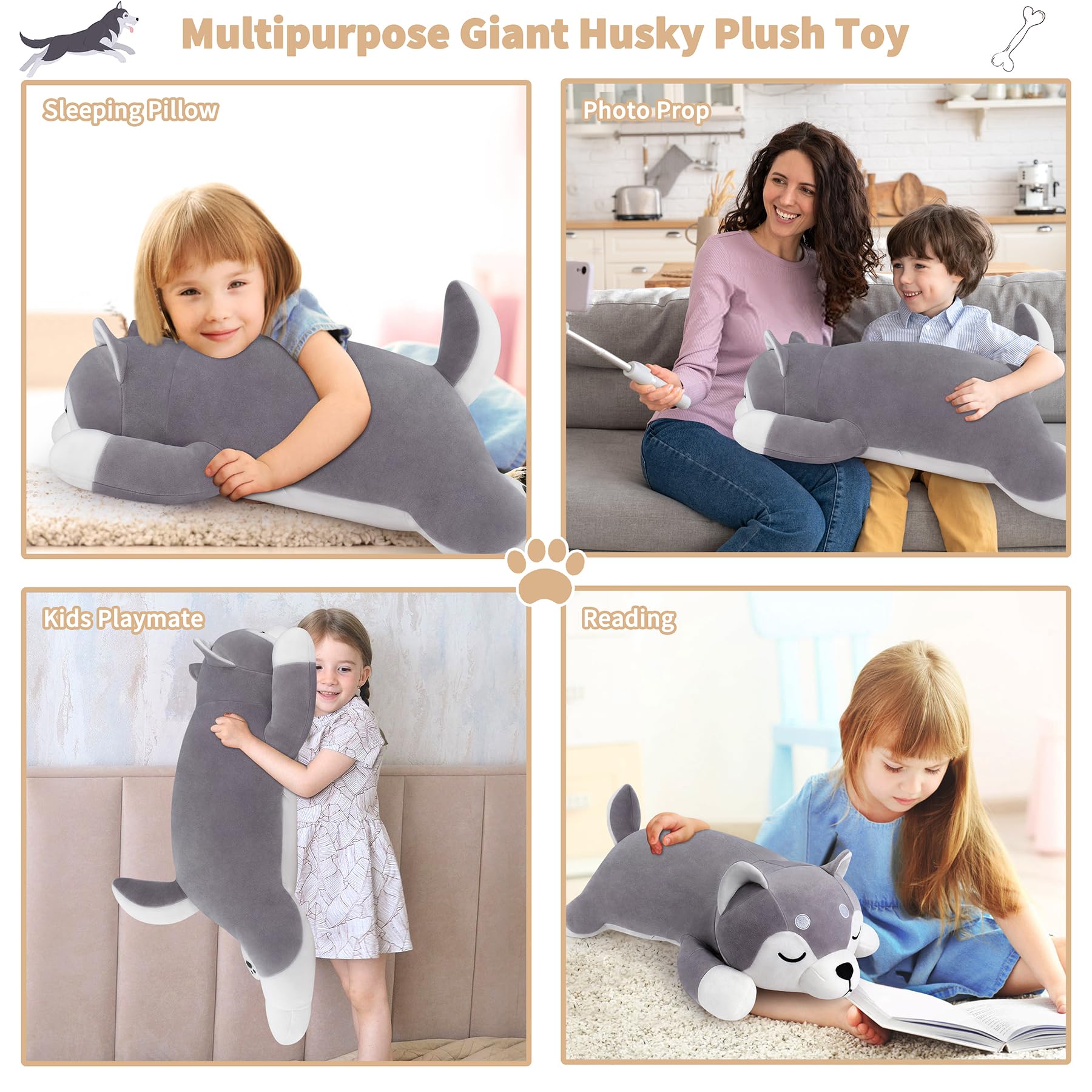 Auspicious Beginning husky plush pillow is ideal for office naps and sofa lounging.