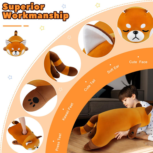 Auspicious Beginning red panda plush face close-up with stitched, charming eyes