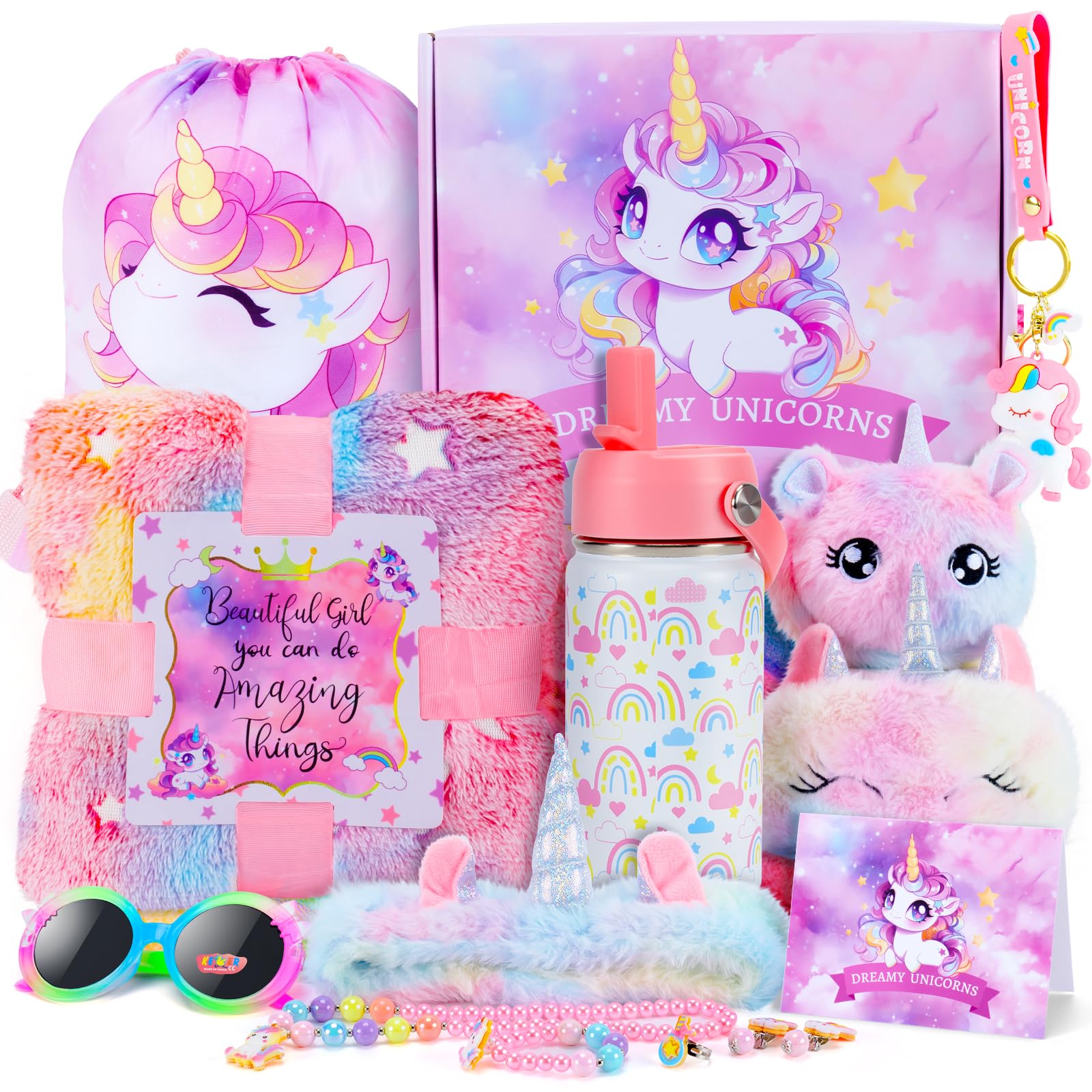 Auspicious Beginning unicorn blanket glow—soft plush blanket glowing in the dark for bedtime magic