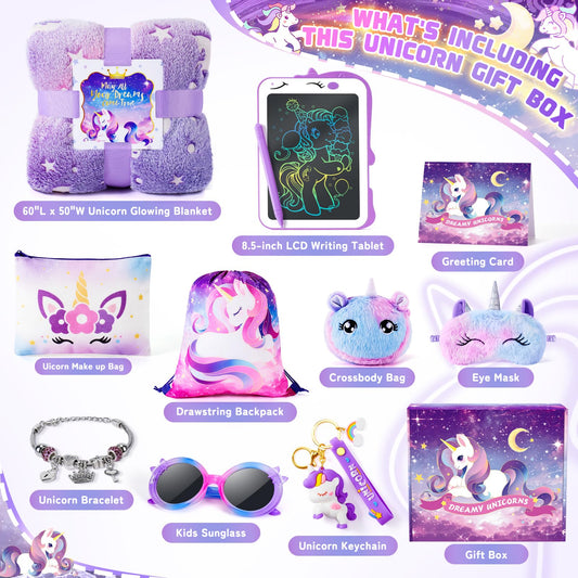 Auspicious Beginning unicorn glow blanket glows in the dark for cozy nights.