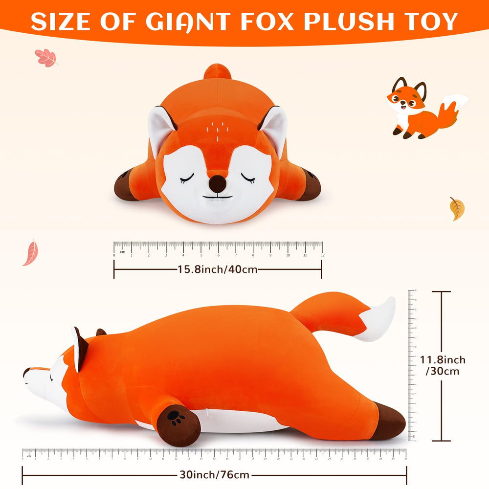 Auspicious Beginnings sleeping fox face embroidery on a plush toy.