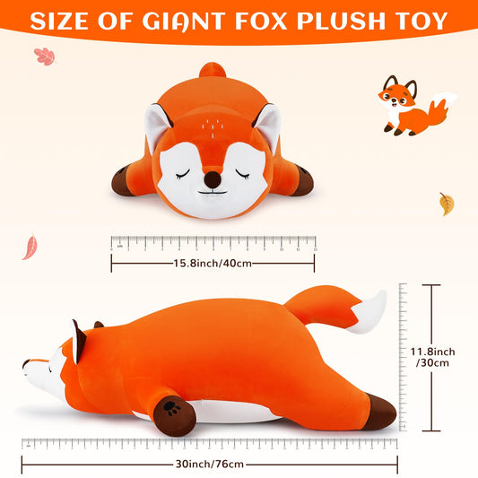Auspicious Beginnings sleeping fox face embroidery on a plush toy.