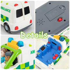Auspint ambulance pull-back roll feature for active, independent play.