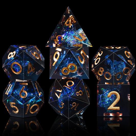 AUSTOR Dark Star dice showcase sharp edges and a gem-like finish