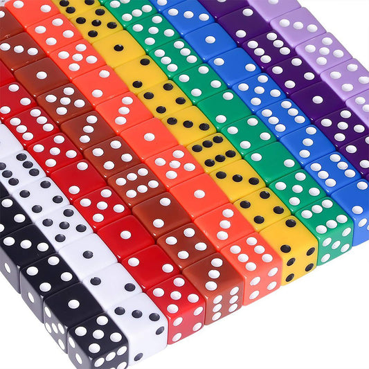 AUSTOR dice color palette shows ten hues for classroom and family games.